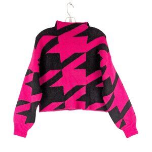 Central Park West Sweater Womens Small Pink Black Blanche Abstract Pullover NWT